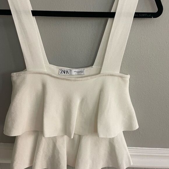 Zara White Tiered Square Neck Cropped Shirt Size Medium - Picture 4 of 9